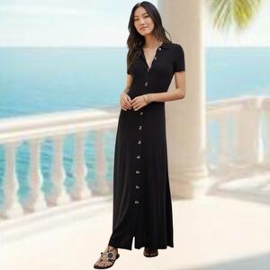 ASOS size 6 black 37% linen maxi shirt dress